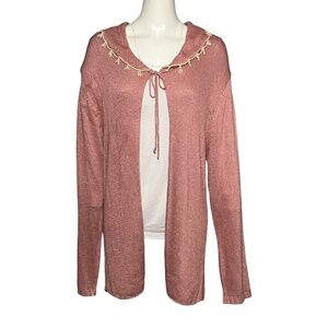 April Cornell Pearl Trim Sweater Dusty Rose Pink Open Cardigan Rayon Size Large